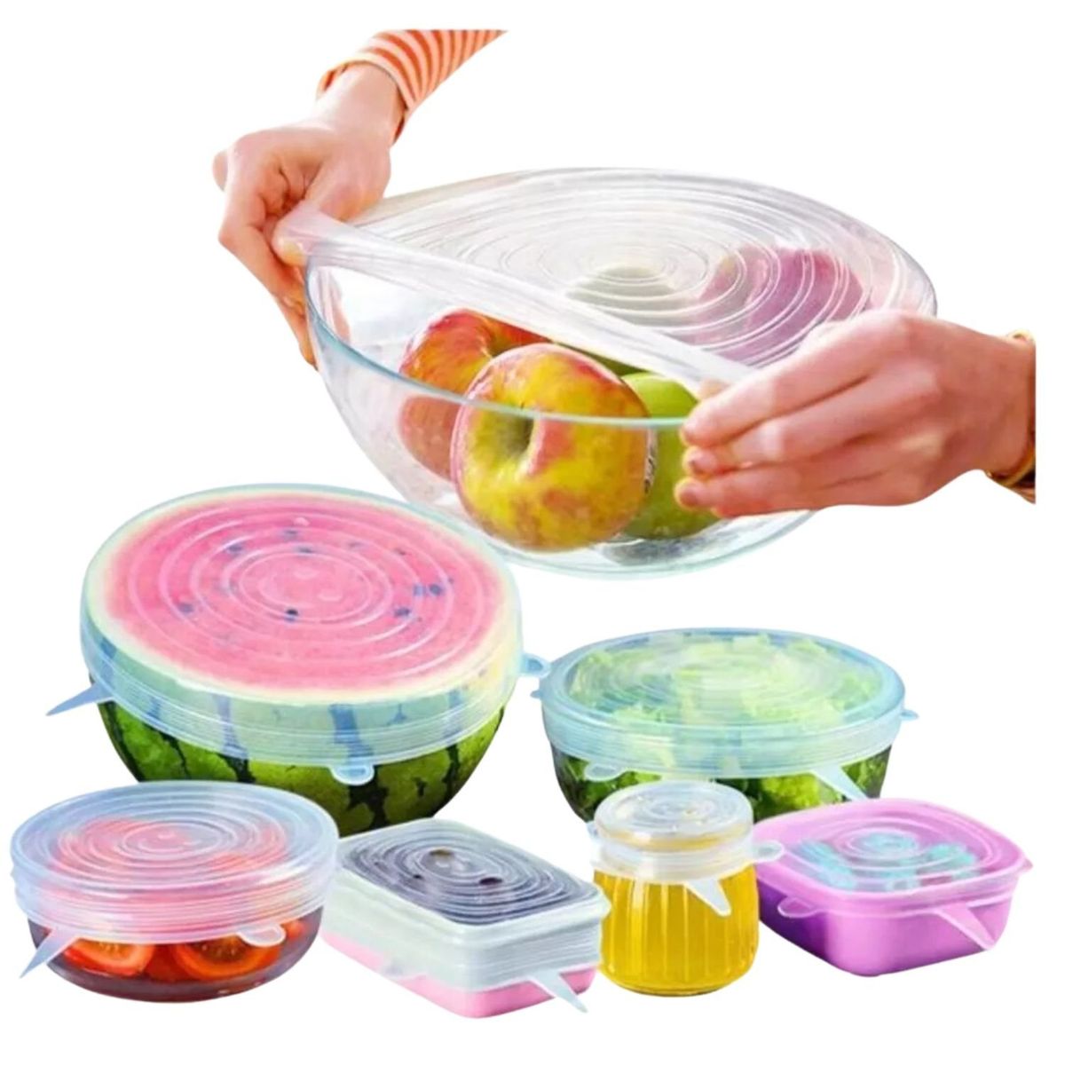 GENERICO - Set 6 Tapas Silicona Extensible Antiderrame Sellado.