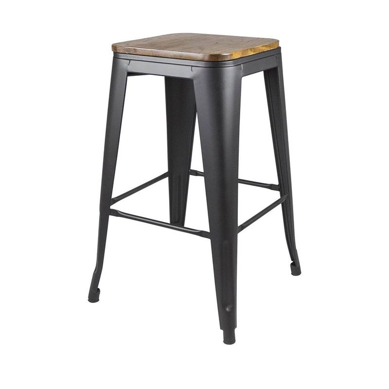 GENERICO - Pack 4 Taburetes Pisos Metal Tolix asiento madera Comedor 66cm - NegrO