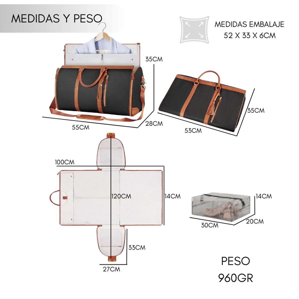 GENERICO - Bolso Plegable Viaje De Mano Carry On 2 En 1 Tiktok 45l