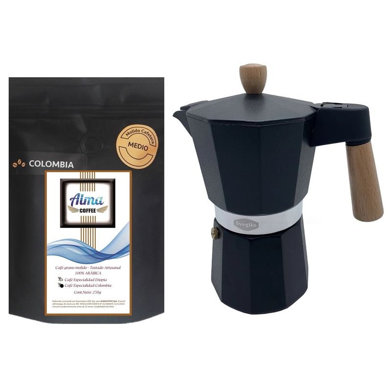 CAFE - Café Especialidad Colombia + Cafetera Moka italiana 9 Tazas