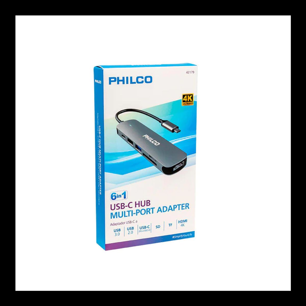 PHILCO - HUB Philco USB-C Multi puerto HDMI 4K 30hz, USB 3.0, 2.0, SD, Micro SD
