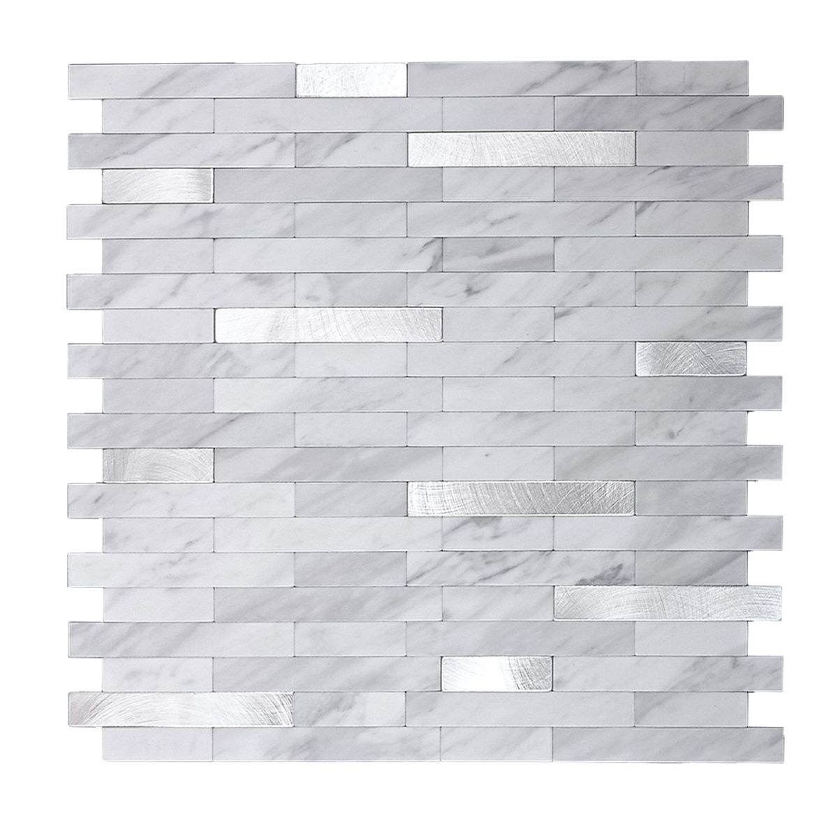 MERCAR RAY - Mosaico Salpicadero Autoadhesivo PVC-Aluminio Mármol Plata 306x297cm