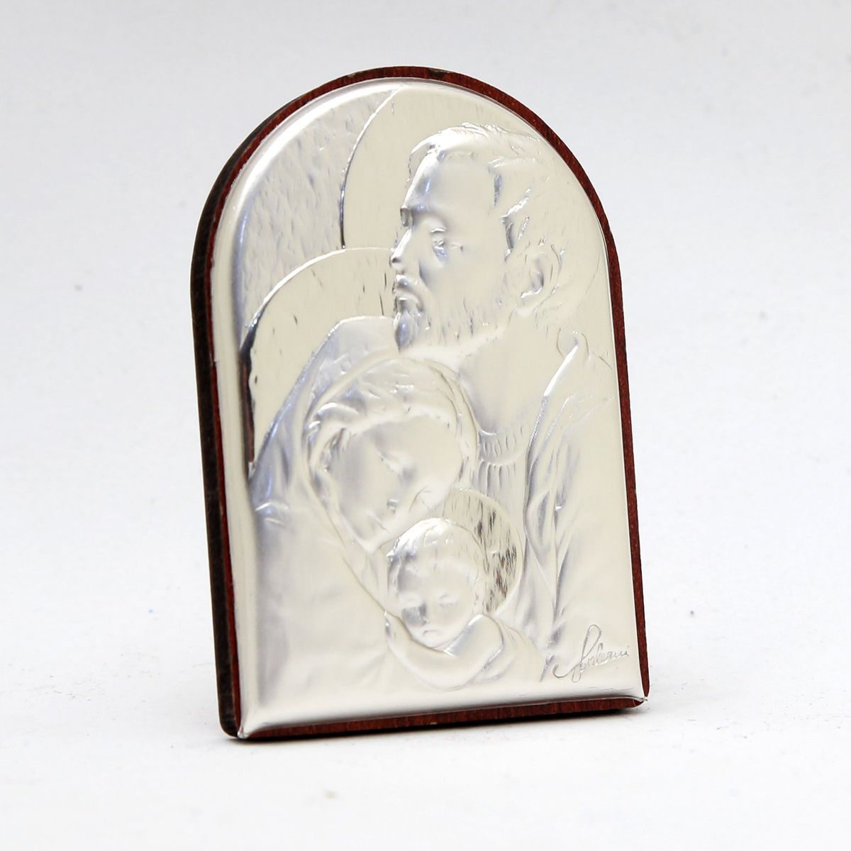 GENERICO - Cuadro  Religioso Italiano Semi Arco Sagrada Familia en Plata 6*4 cms
