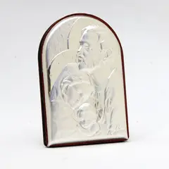 GENERICO - Cuadro Religioso Italiano Semi Arco Sagrada Familia en Plata 6*4 cms