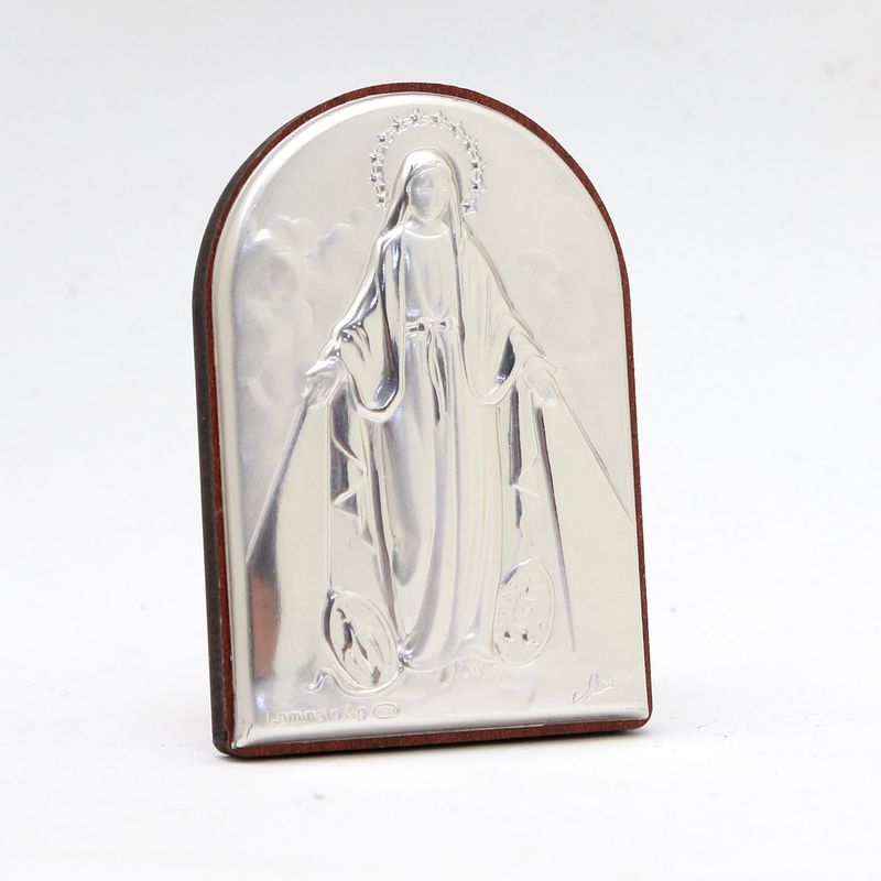 GENERICO - Cuadro Religioso Italiano Semi Arco Madera Milagrosa en Plata 6 cms
