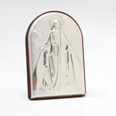 GENERICO - Cuadro Religioso Italiano Semi Arco Madera Milagrosa en Plata 6 cms