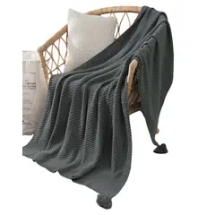 GENERICO - Manta de Lujo con Pompones Ideal para Sofá o Cama D6