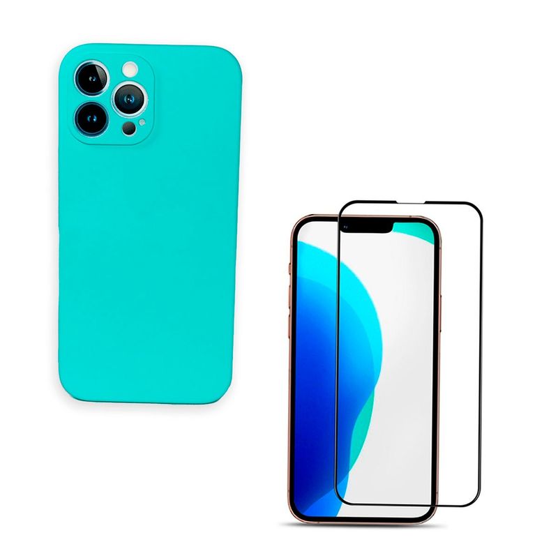 JOIGO - Carcasa Lamina Vidrio Para iPhone 14 Pro Max Turquesa