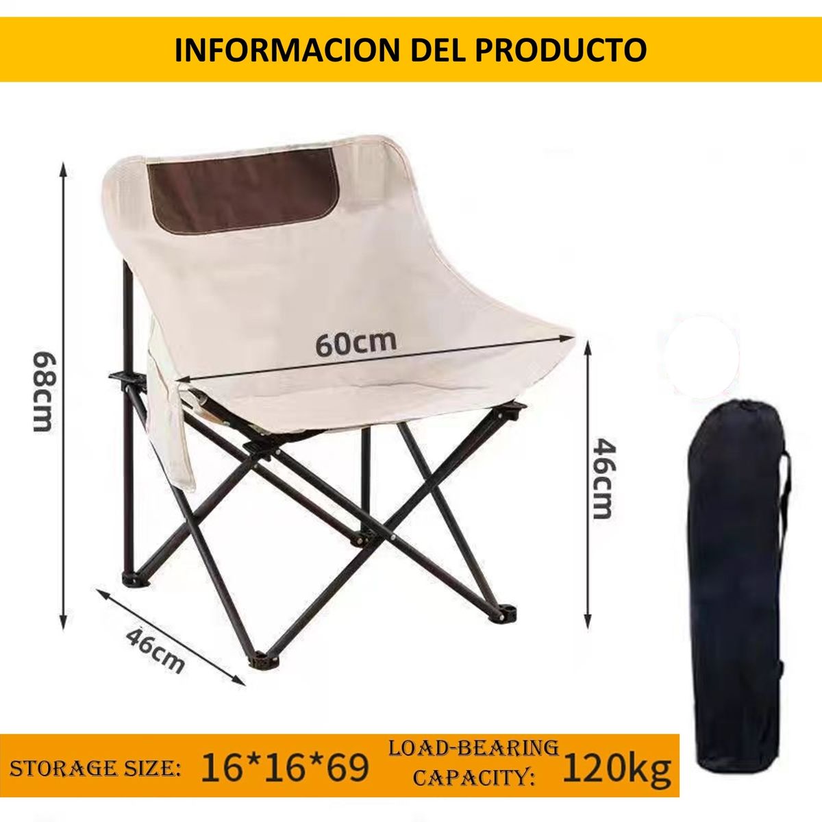 GENERICO - SILLA PLEGABLE MULTIFUNCIONAL PARA ACAMPAR COLOR BLANCO