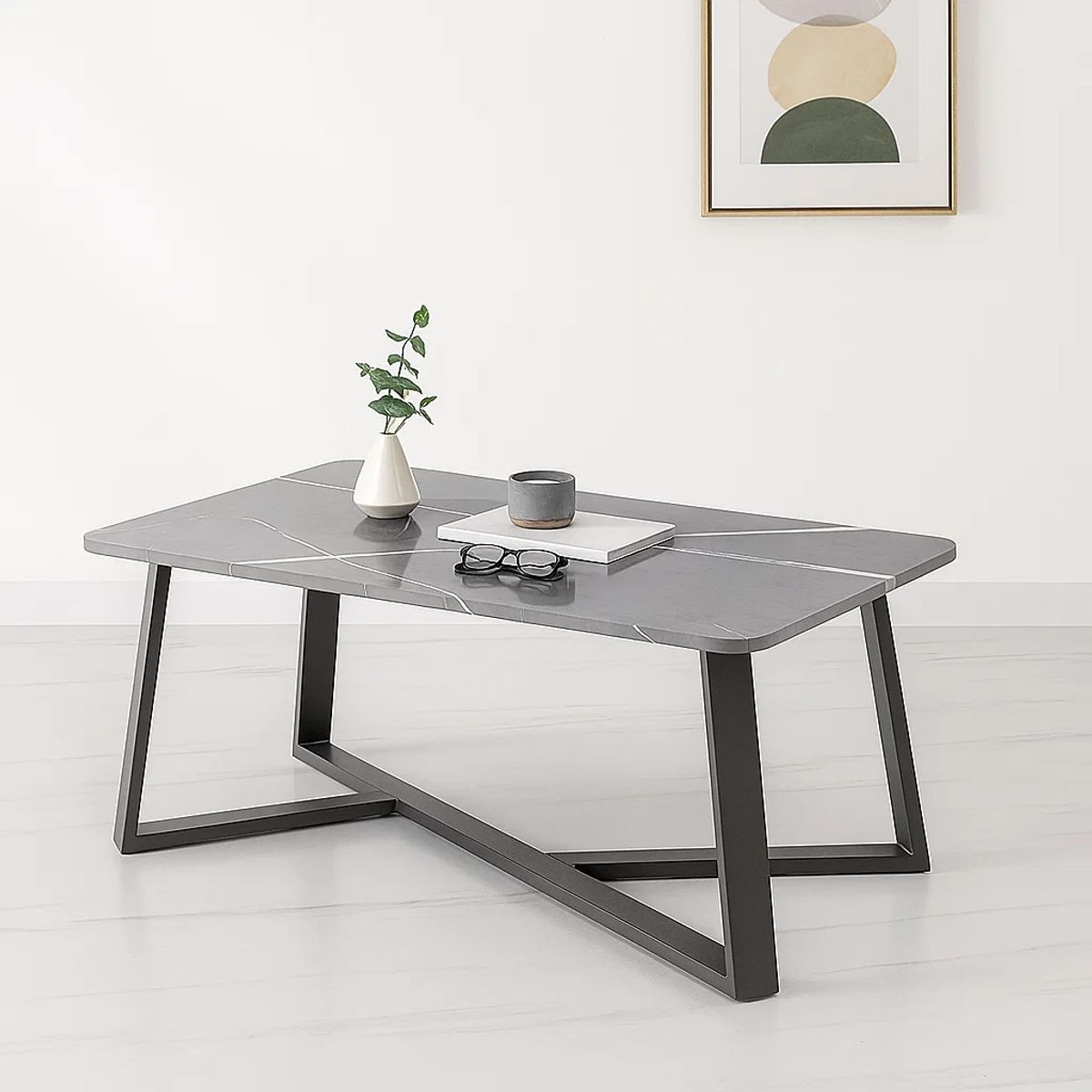 KLIK - Mesa de centro marmol MDF Gris 100x50 KLIK