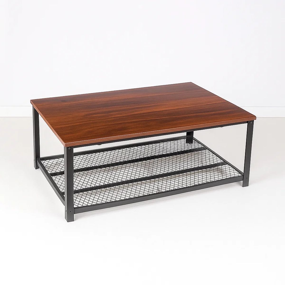 KLIK - Mesa de centro metal madera oscura walnut enrejada 106x60