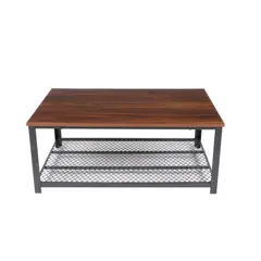 KLIK - Mesa de centro metal madera oscura walnut enrejada 106x60