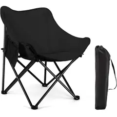 GENERICO - SILLA PLEGABLE COLOR NEGRO PARA ACAMPAR AL AIRE LIBRE