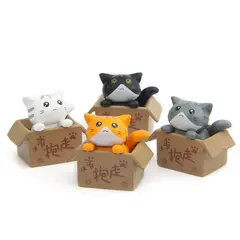 GENERICO - Set 4 Mini Gatos Gatitos Jugando Dentro De sus Cajitas