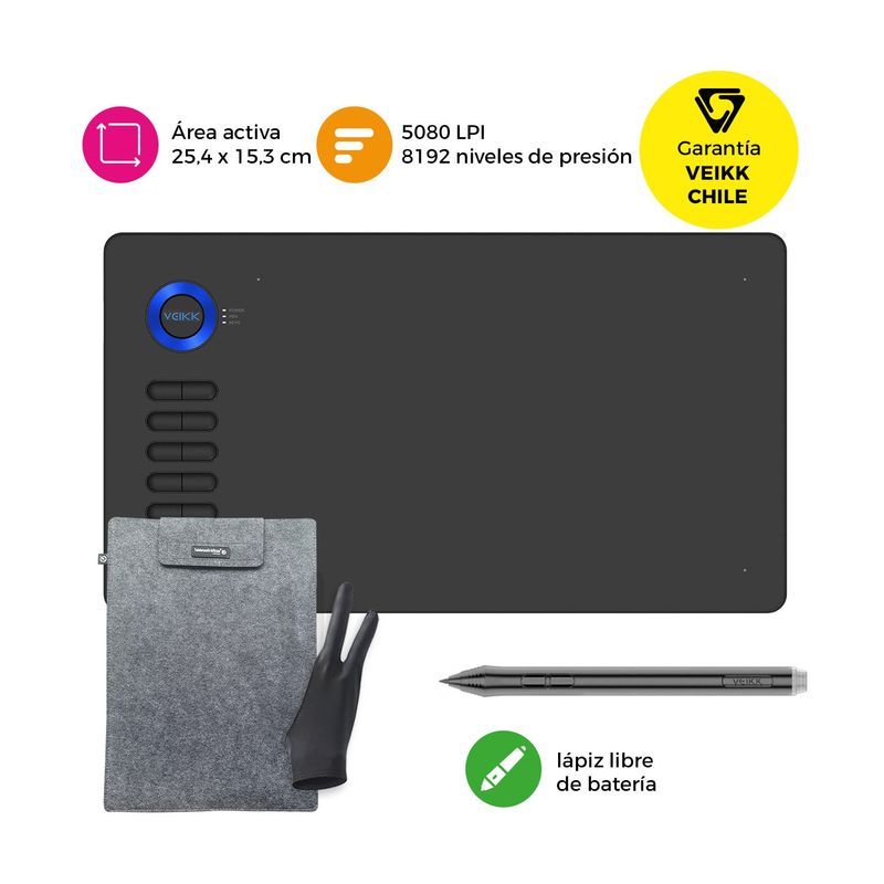 VEIKK - Tableta Gráfica Veikk A15 Blue con Funda y Guante