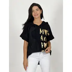 ENIGMATICA BOUTIQUE - Polera Holgada Diseño Letras Negro