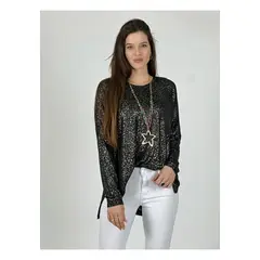 ENIGMATICA BOUTIQUE - Polera Holgada Diseño Con Brillo Verde