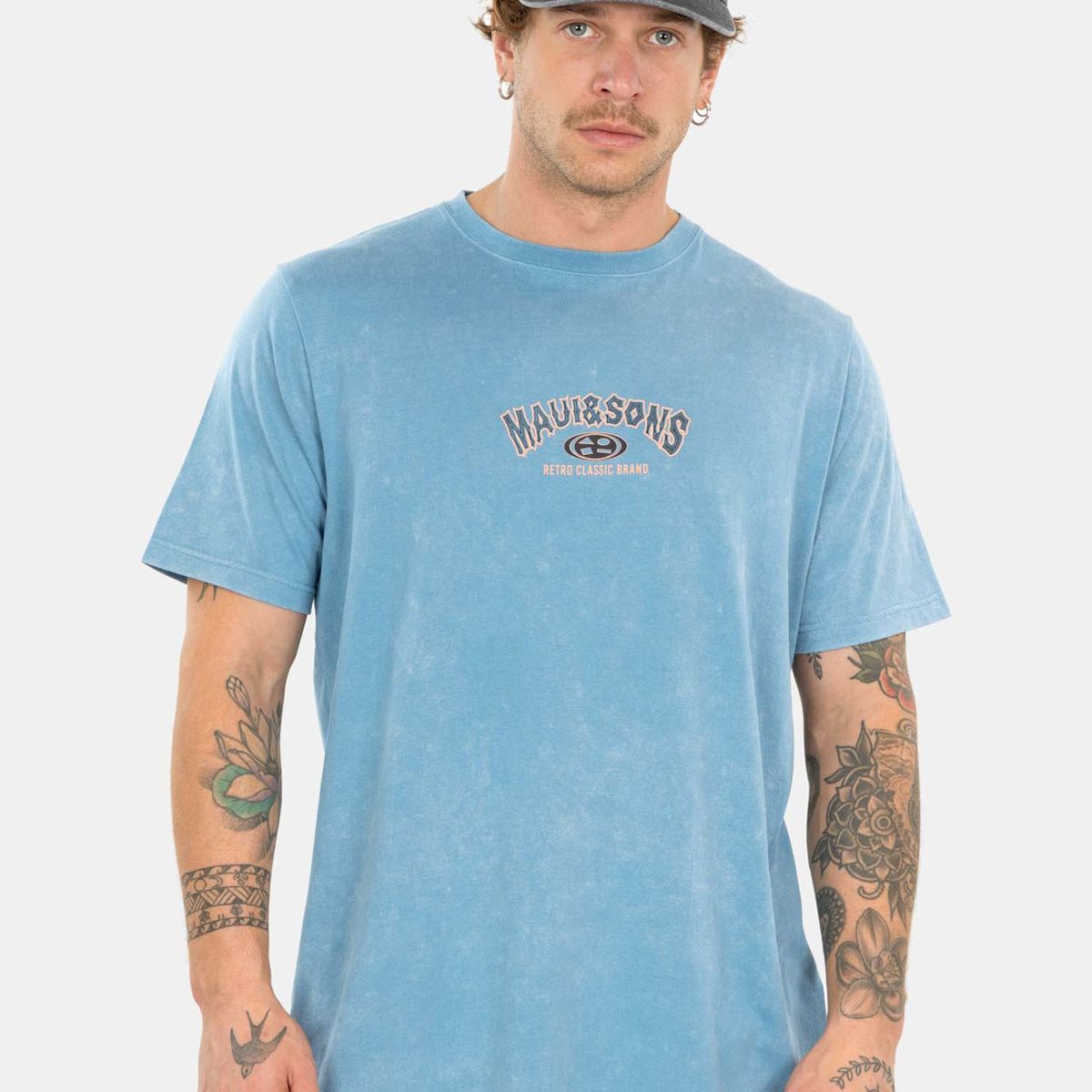 MAUI AND SONS - Polera MC Retro Classic Celeste Hombre Maui And Sons