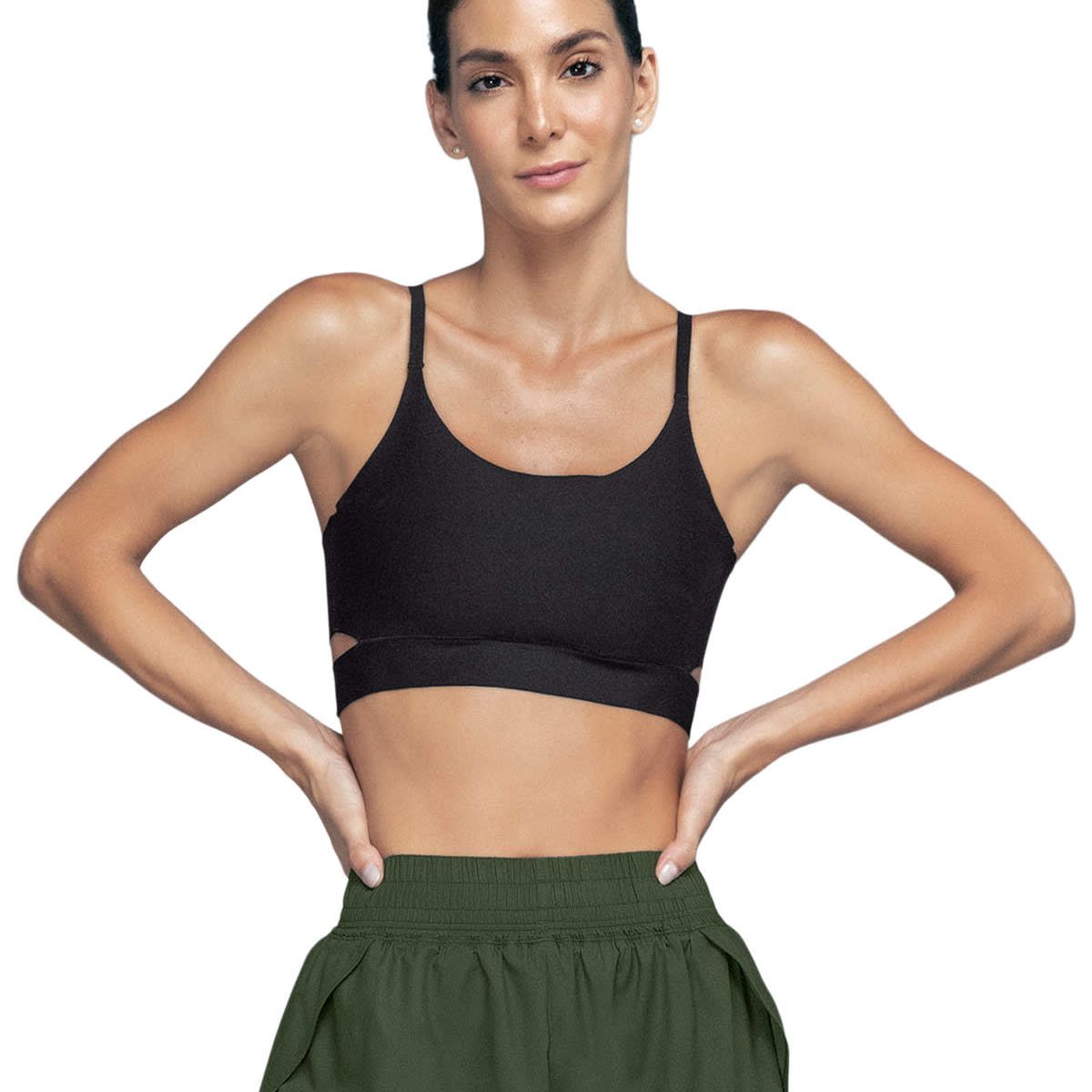 LEONISA - Top deportivo con breteles cruzados 19AA12 Negro