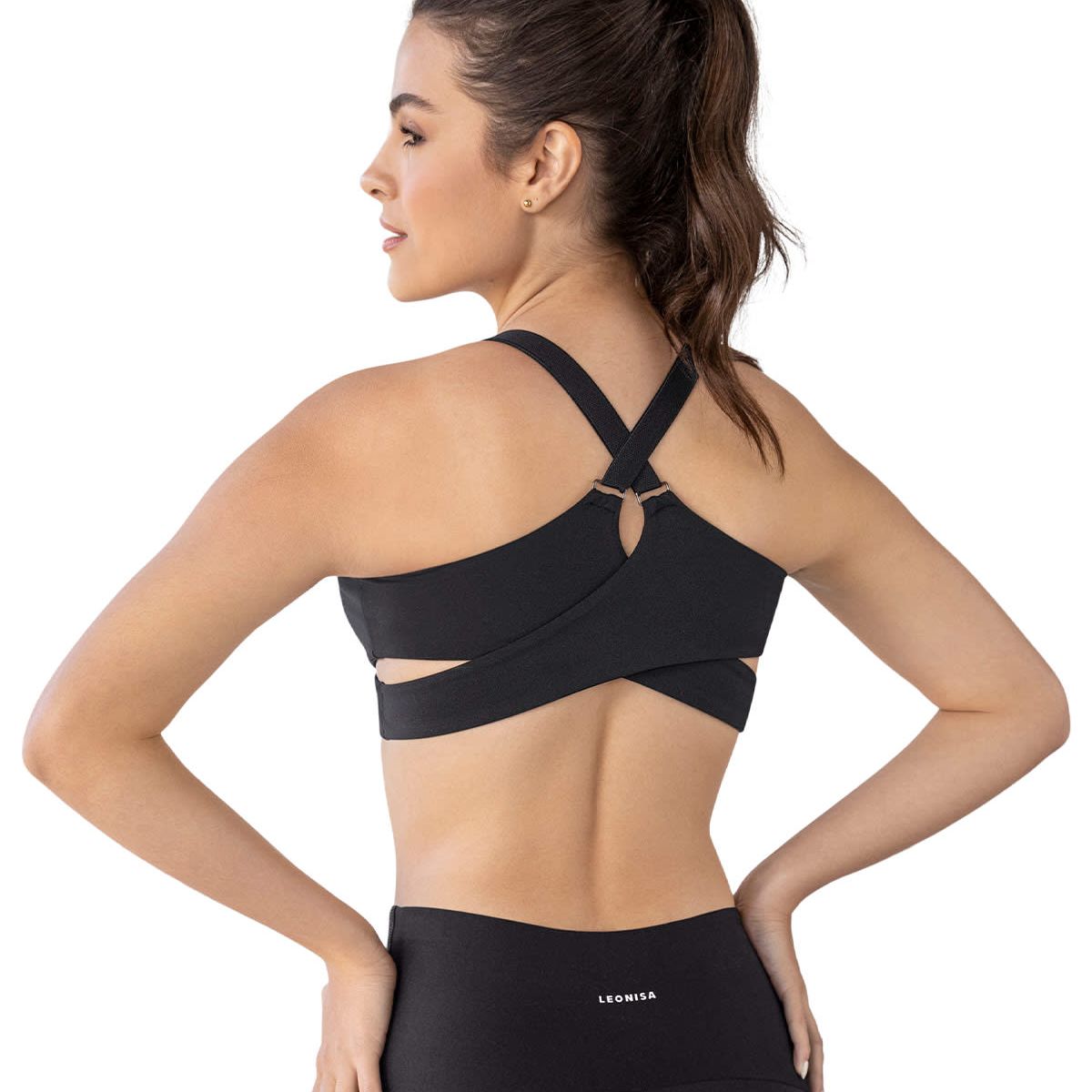 LEONISA - Top deportivo con breteles cruzados 19AA12 Negro