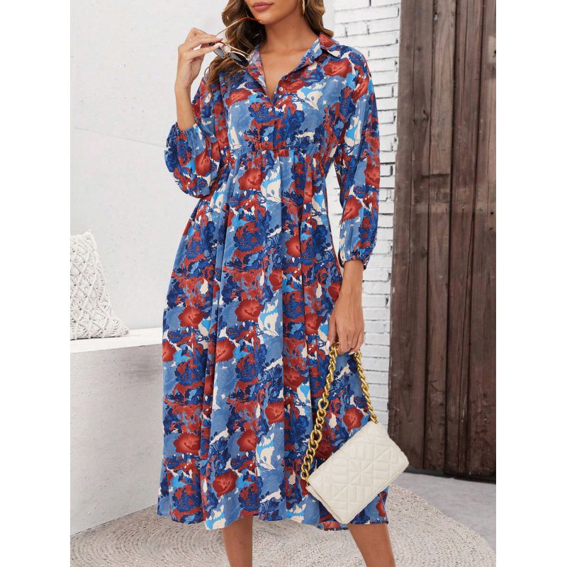 MOSS ROSE - Vestido de mujer Moss Rose bohemio con estampado floral manga corta