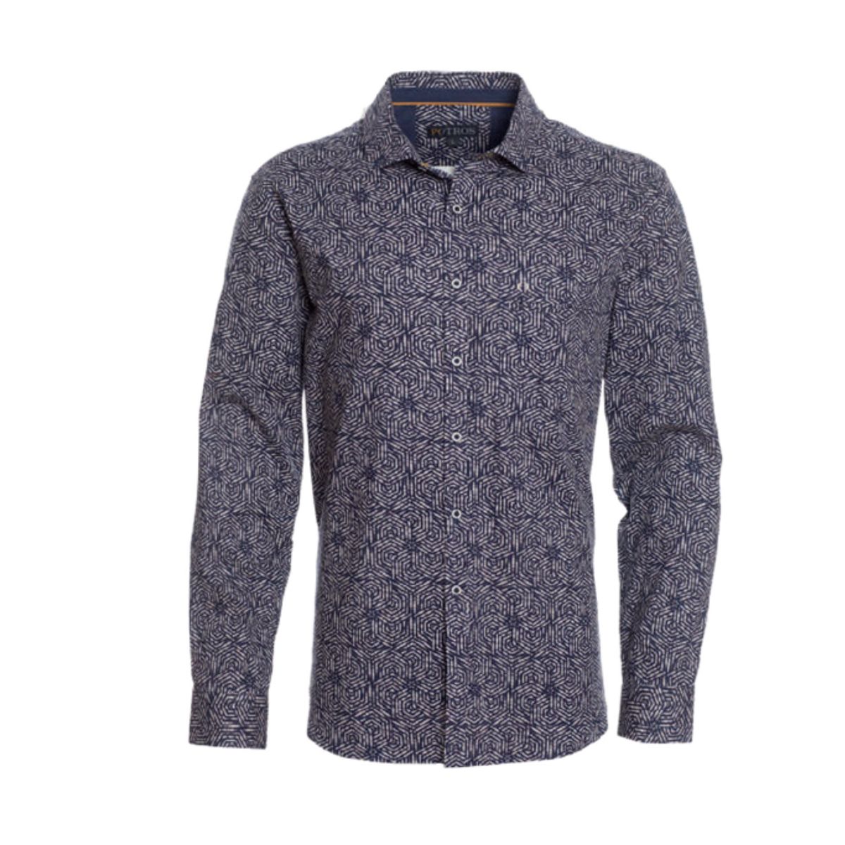 POTROS - Camisa Estampada Hombre Azul Marino Algodon Manga Larga POTROS