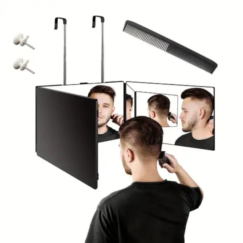 GENERICO - Espejo de peluquería de 3 vistas visión de 360 grados corte de pelo