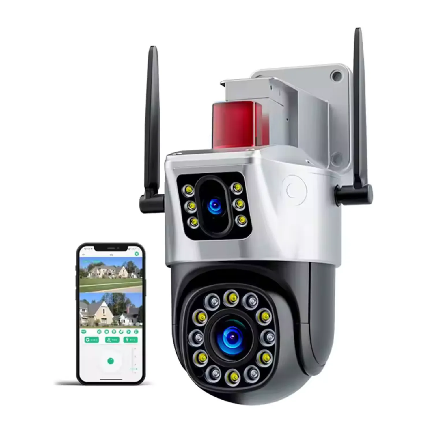 Camara Exterior Seguridad Doble Vision Ip Wifi Dual Con Baliza