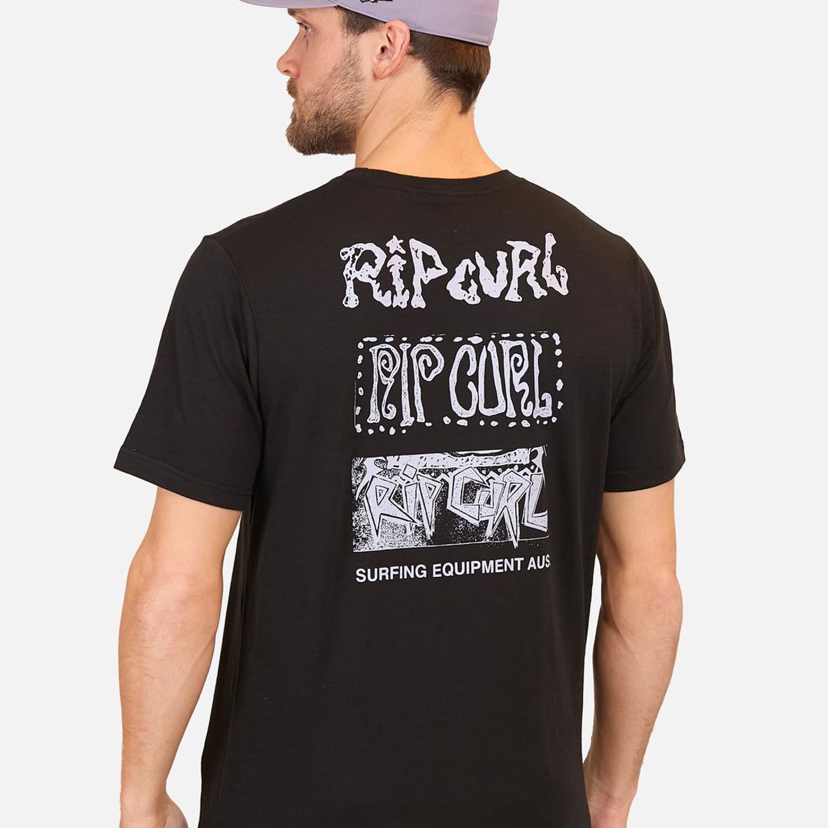 RIP CURL - Polera M/C Lanikai Logo Triple Negro Hombre Rip Curl