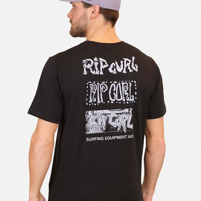 RIP CURL - Polera M/C Lanikai Logo Triple Negro Hombre Rip Curl