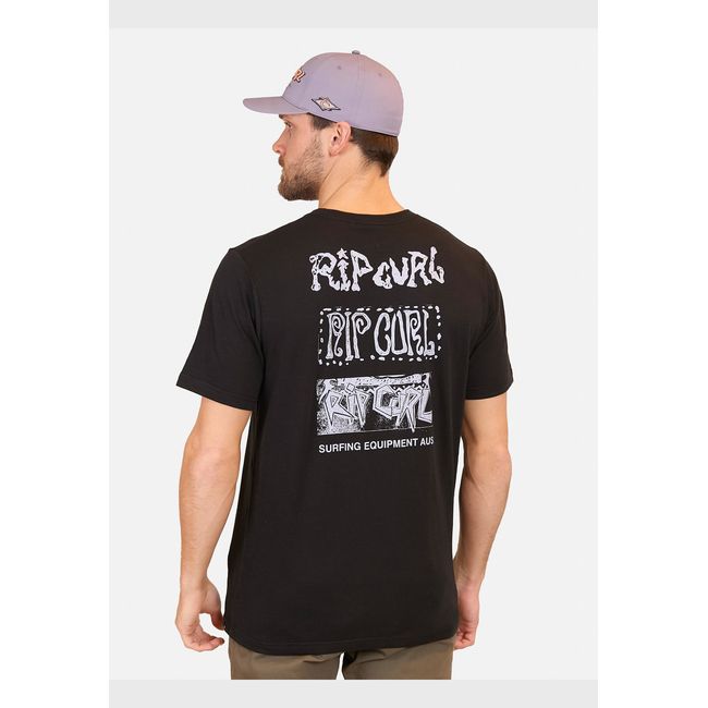 RIP CURL - Polera M/C Lanikai Logo Triple Negro Hombre Rip Curl