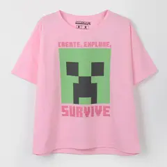 MINECRAFT - Polera Manga Larga Niña Creeper Rosado