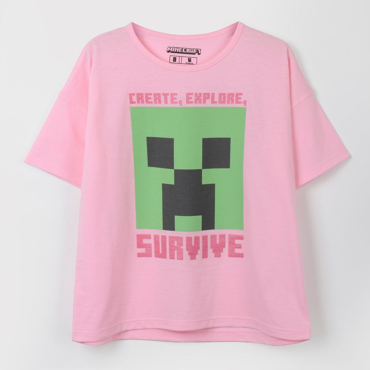 MINECRAFT - Polera Manga Larga Niña Creeper Rosado Minecraft