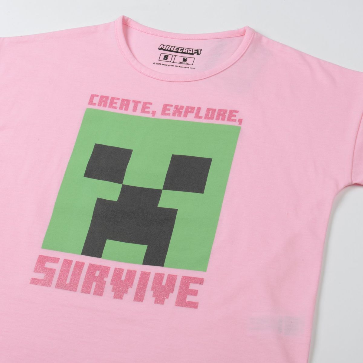 MINECRAFT - Polera Manga Larga Niña Creeper Rosado Minecraft