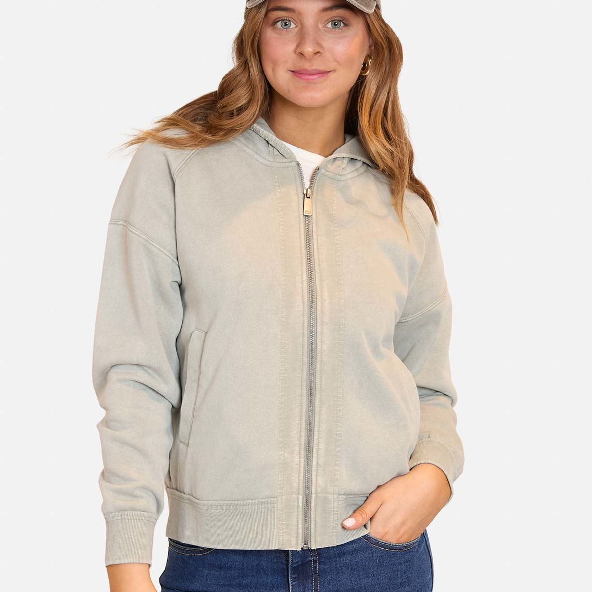 MAUI AND SONS - Poleron Fullzipper Pretty Basic Crew Neck Celeste  Mujer Maui And Sons