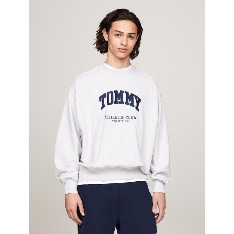 TOMMY HILFIGER - Polerón Relaxed Estilo Varsity Gris Tommy Jeans.