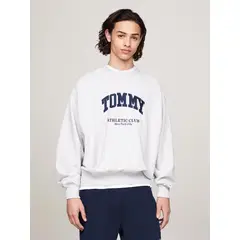 TOMMY HILFIGER - Polerón Relaxed Estilo Varsity Gris Tommy Jeans