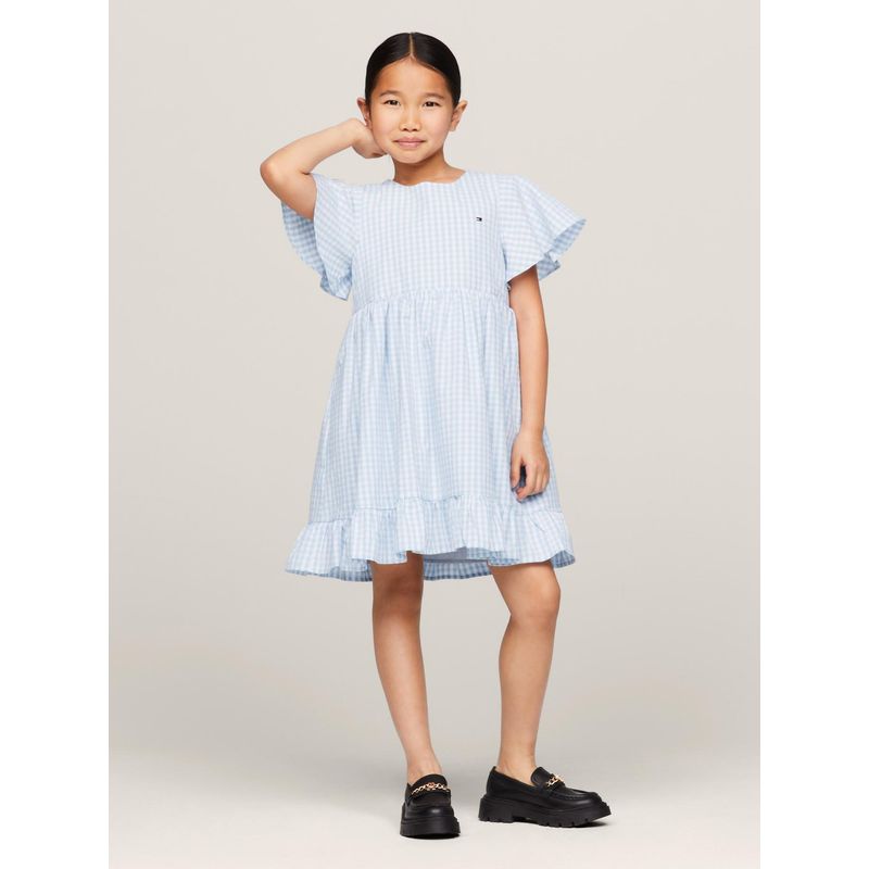 TOMMY HILFIGER - Vestido A De Cuadros Vichy Celeste Tommy Hilfiger