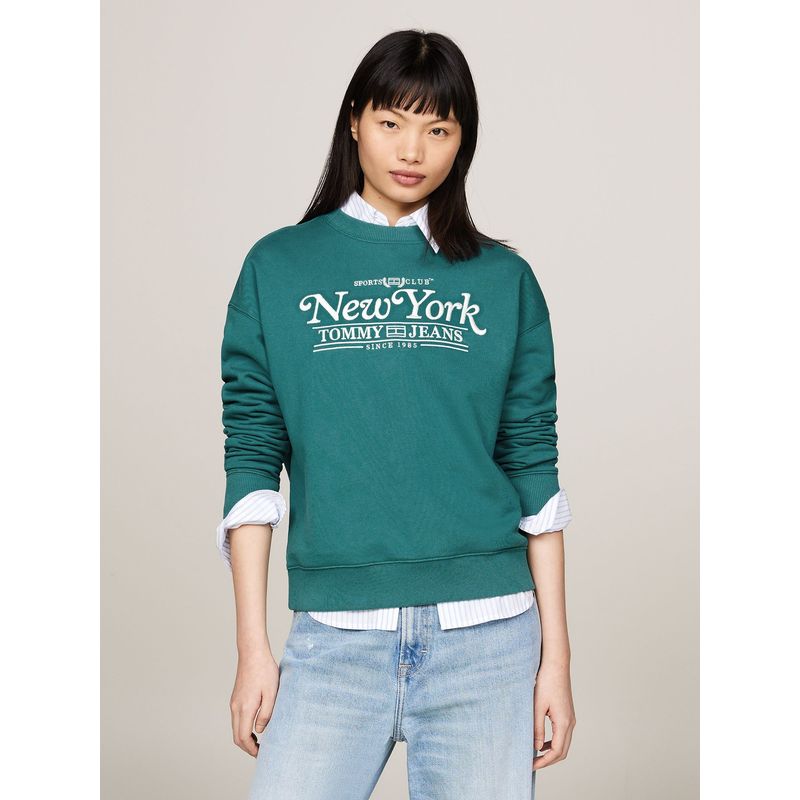TOMMY HILFIGER - Polerón Relaxed Varsity Logo Verde Tommy Jeans