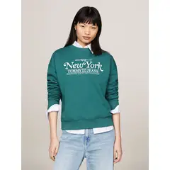 TOMMY HILFIGER - Polerón Relaxed Varsity Logo Verde Tommy Jeans