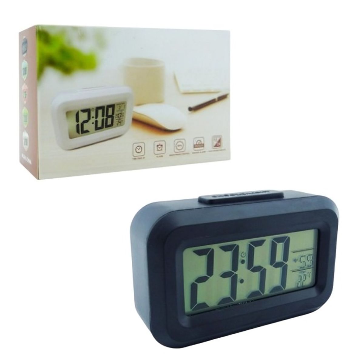 OEM - RELOJ DESPERTADOR MINI 9X5CM DIGITAL TEMPERATURA CON ALARMA Y LUZ