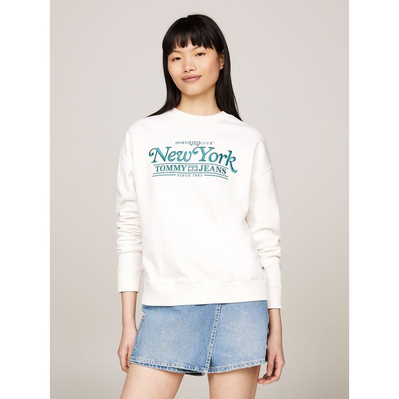 TOMMY HILFIGER - Polerón Relaxed Varsity Logo Blanco Tommy Jeans