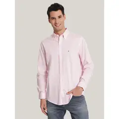 TOMMY HILFIGER - Camisa Solid Con Logo Slim Fit Rosado