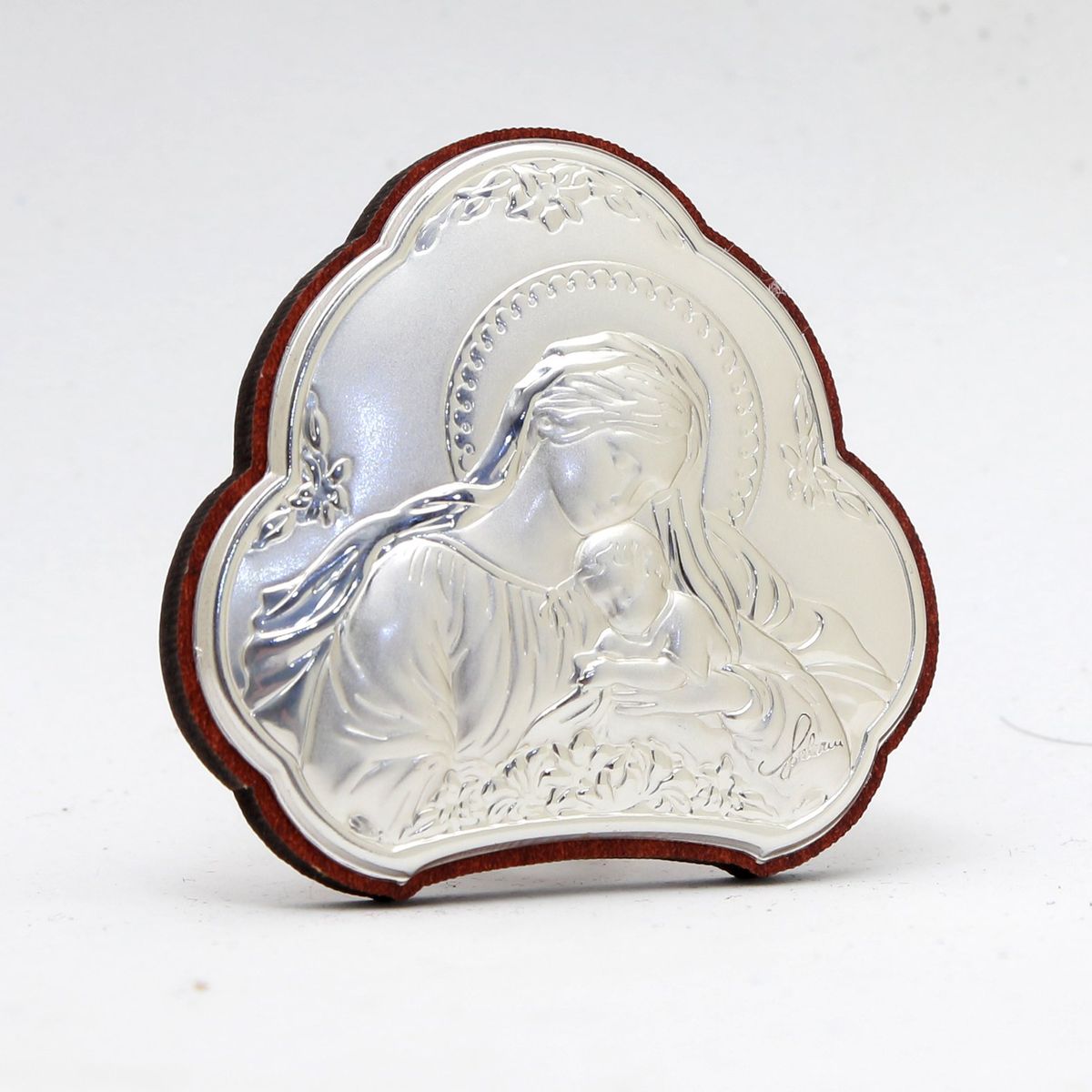 GENERICO - Quadretto Italiano Religioso De Madonna Bimbo Baroco en Plata