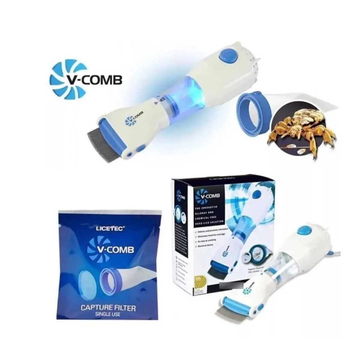 GENERICO - Cepillo Aspirador Saca Piojos Y Liendres + 3 Filtros