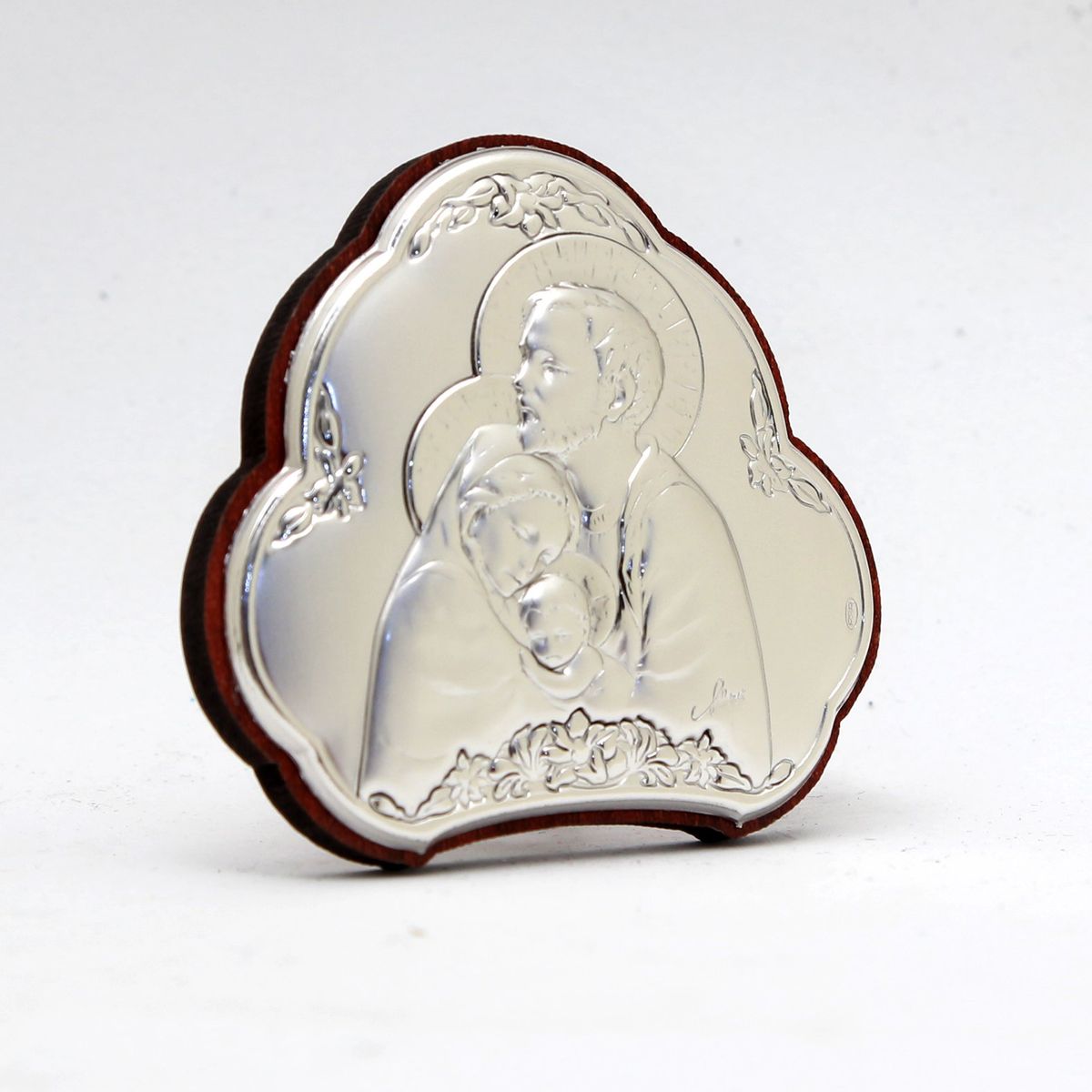 GENERICO - Quadretto Italiano Religioso De Madera Sagrada Familia en Plata