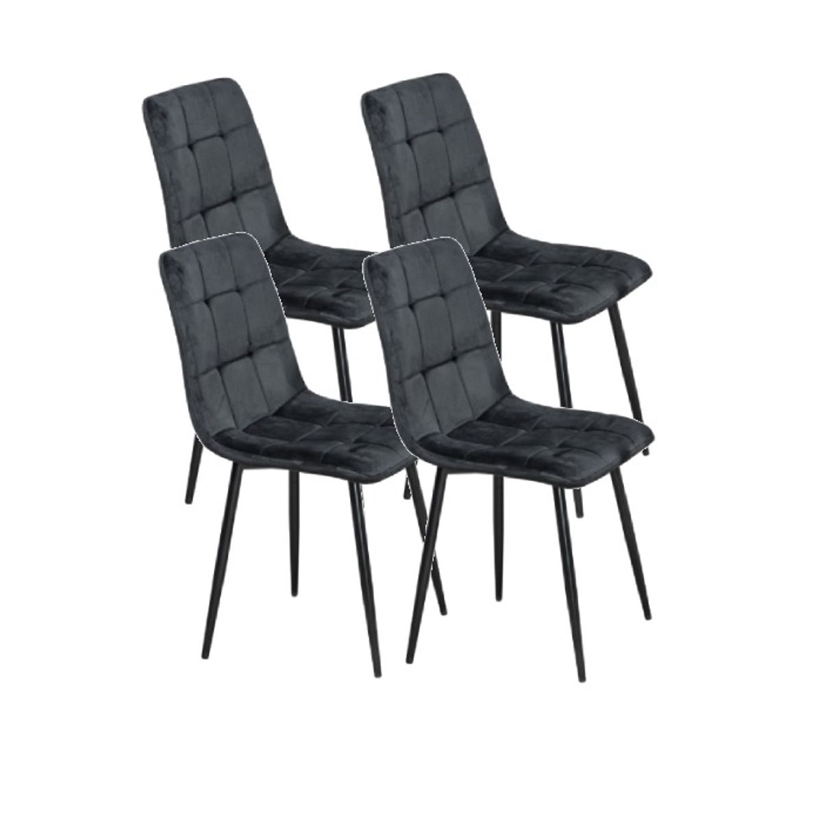GENERICO - Pack 4 Sillas de Comedor Macron Terciopelo Negro patas Negras