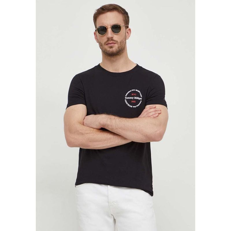 TOMMY HILFIGER - Polera Con Logo Redondo Negro Tommy Hilfiger