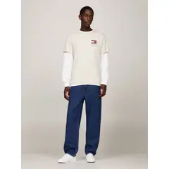 TOMMY HILFIGER - Polera Essential Con Logo Beige Tommy Jeans