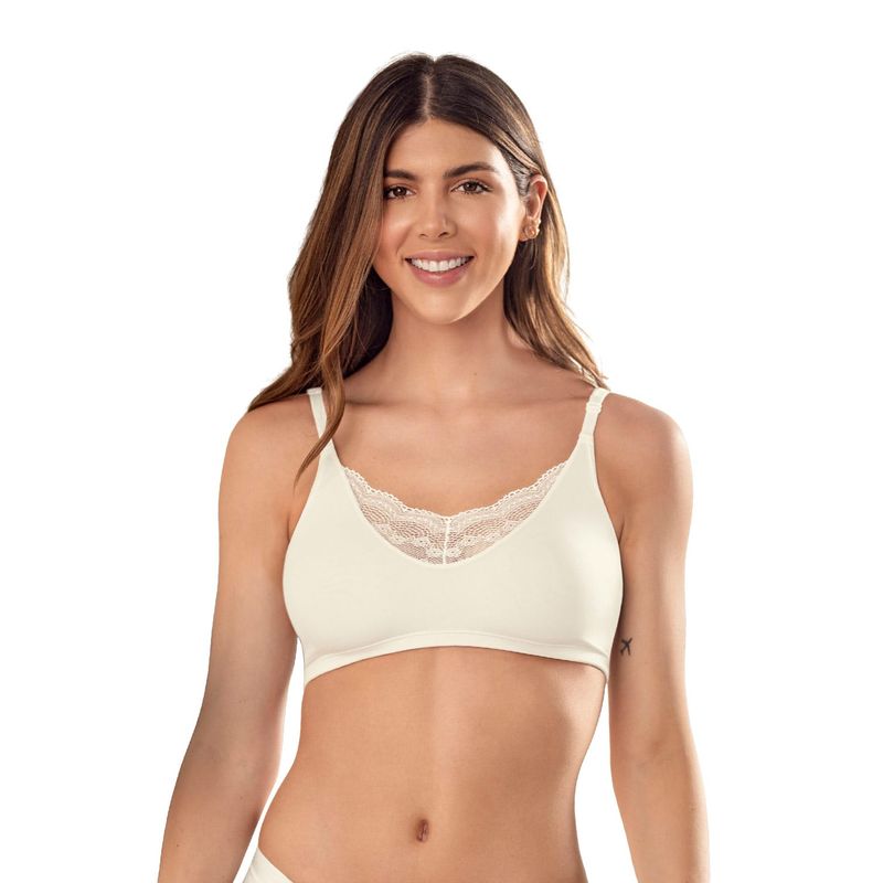 LEONISA - Bralette con detalles de encaje en escote y espalda 091093 Perla